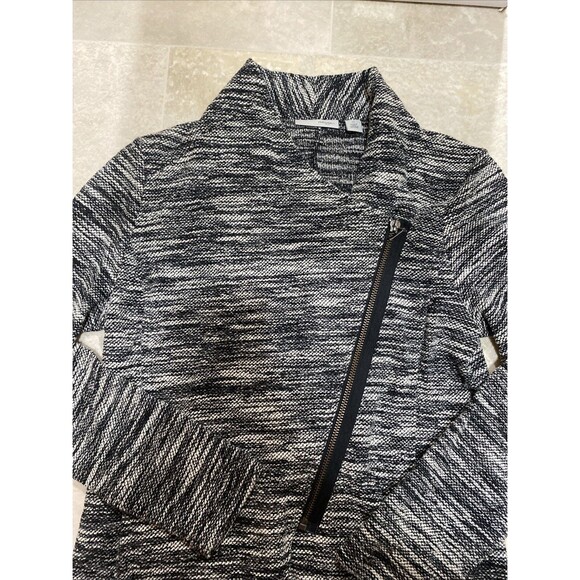 NEW $89 Halogen Womens XS  Zip Up jacket Black Ivory Tweed Asymmetrical - Picture 3 of 11